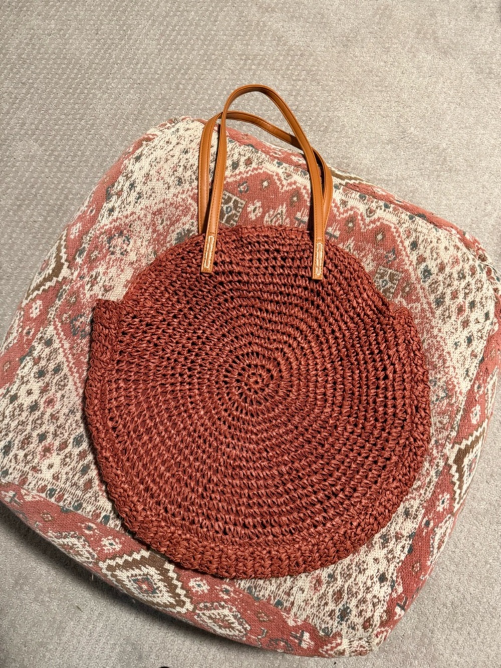 American Eagle raffia circle tote